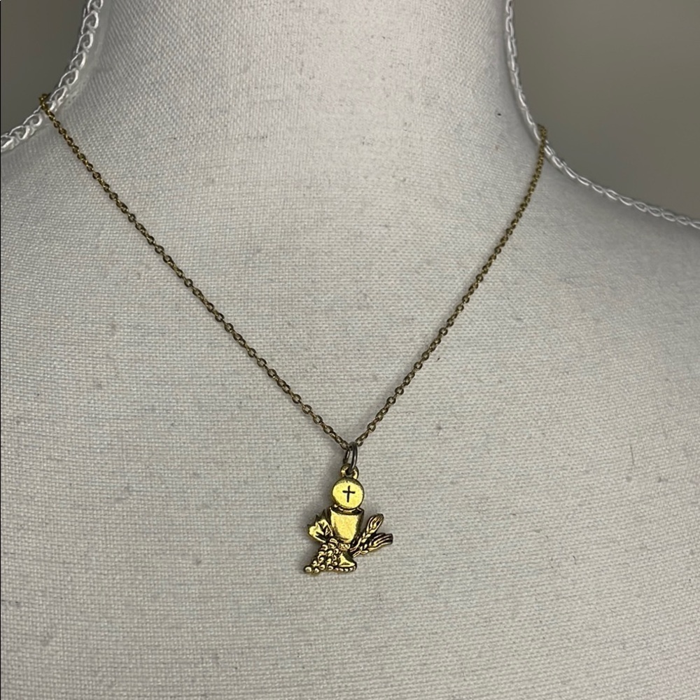 First Communion Gold Tone Pendant Necklace With Chalice Design